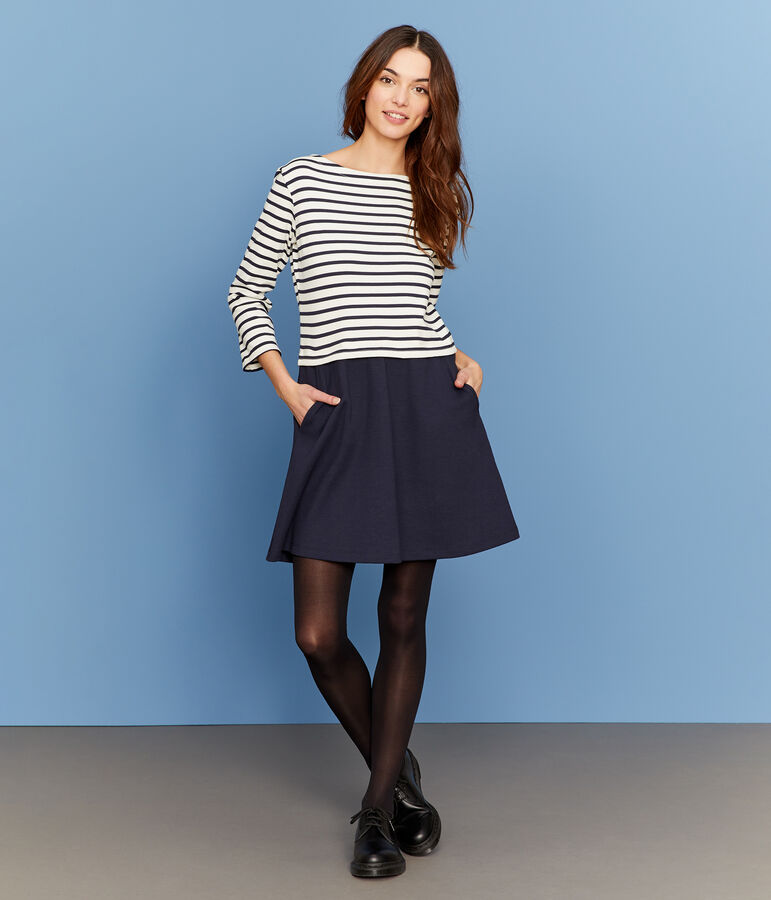 Abito maniche lunghe donna blu/bianco