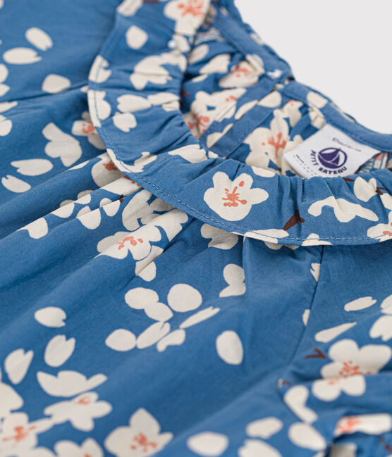 Blusa manica corta in popeline bebè blu BEACH/ MULTICO