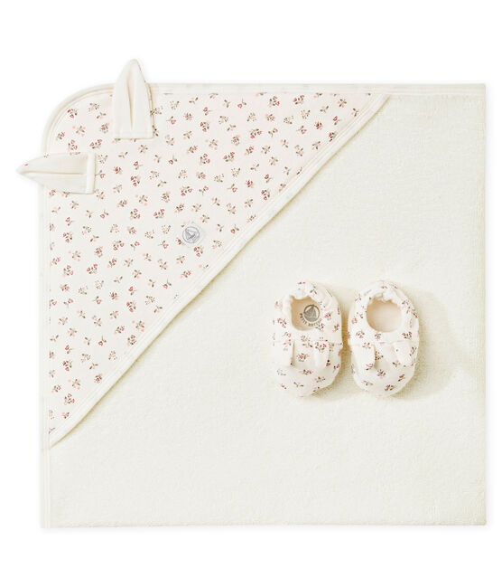 Scatola regalo con telo da bagno + scarpine bebé unisex bianco MARSHMALLOW/bianco MULTICO