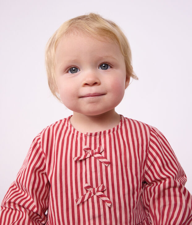 Blusa a maniche lunghe in cotone a righe neonato rosa/rosa