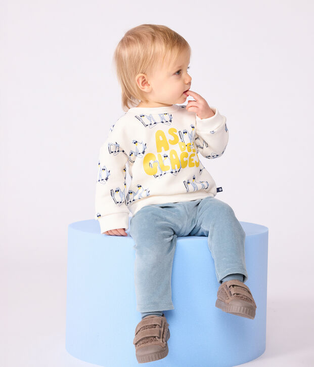 Felpa in cotone con pinguini stampati neonato ecru/multicolore