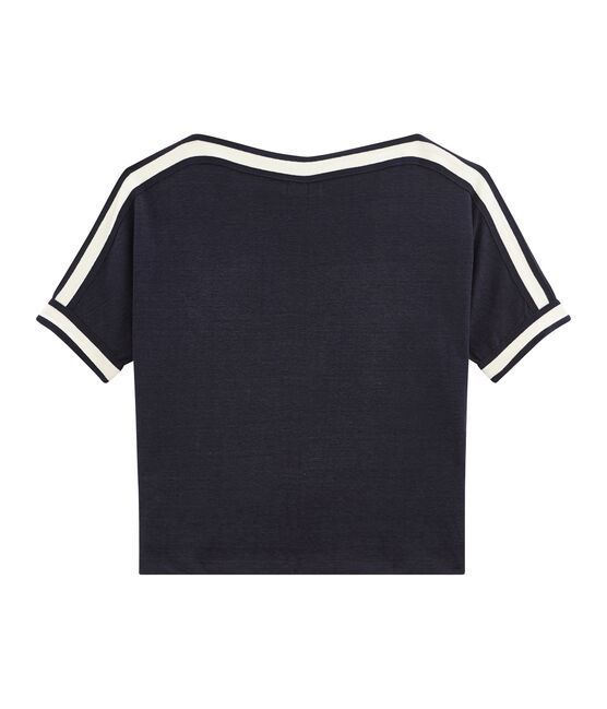 tee-shirtdonna maniche corte in lino blu SMOKING