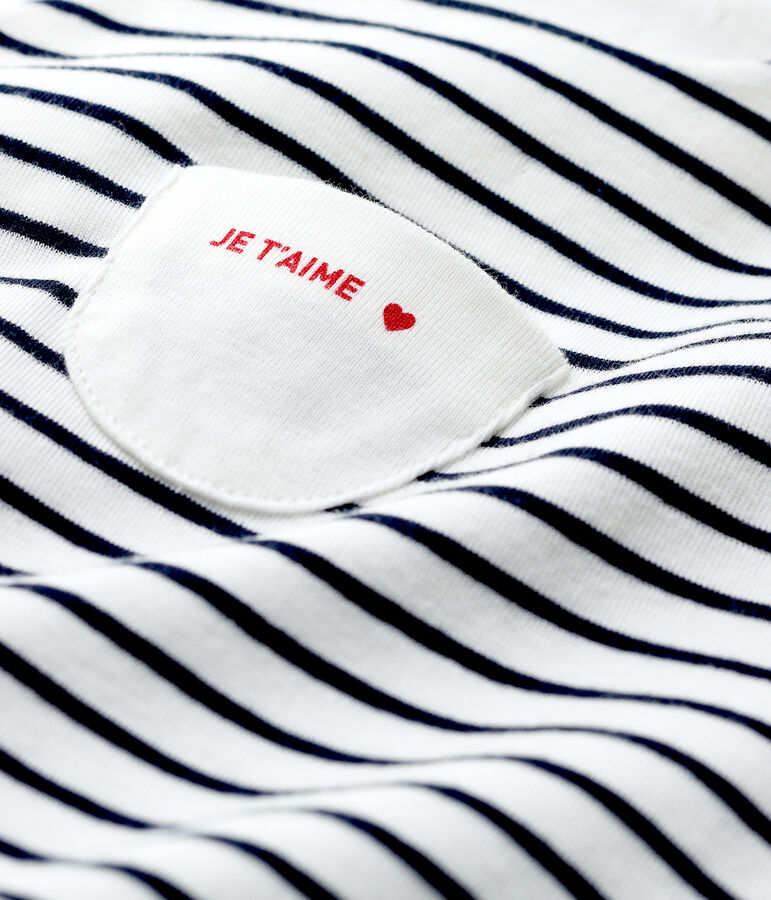 Salopette lunga a righe beb&egrave; in tessuto biologico bianco/blu