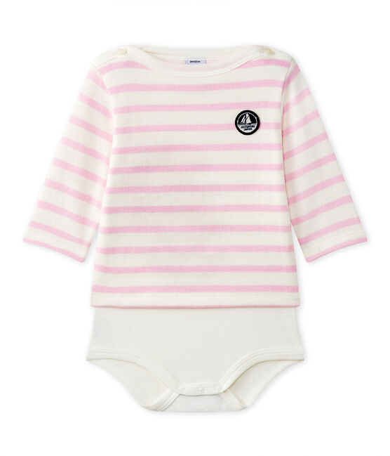 Body marinière per bebè a maniche lunghe bianco MARSHMALLOW/rosa BABYLONE