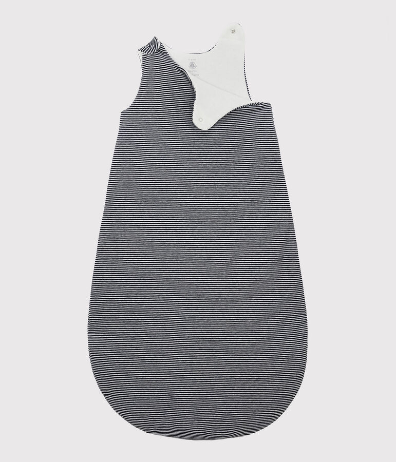 Sacco nanna a righe beb&egrave; in ciniglia di cotone biologico blu/bianco