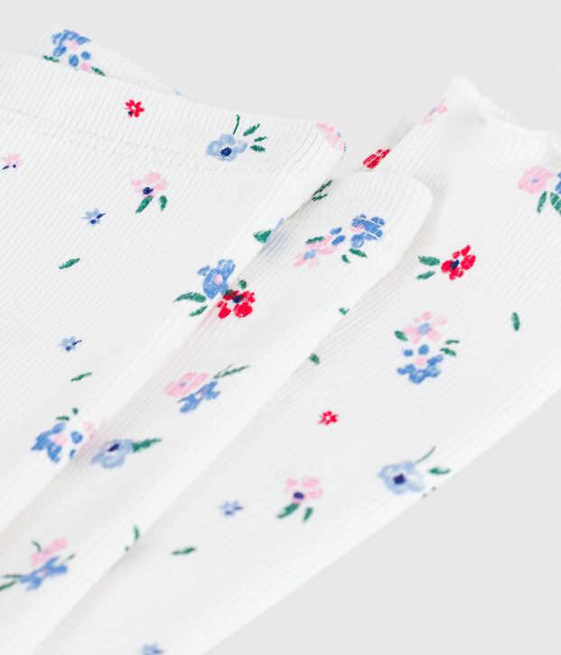 Leggings in cotone con stampa a fiori neonato bianco/multicolore