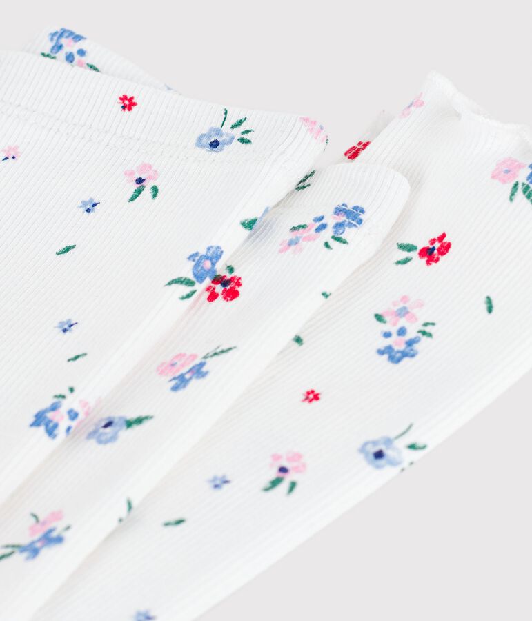 Leggings in cotone con stampa a fiori neonato bianco MARSHMALLOW/bianco MULTICO