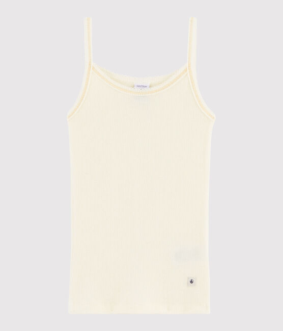Canottiere con spalline in lana e cotone bambina bianco MARSHMALLOW