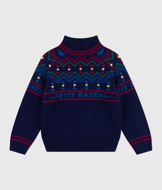 Pullover a collo alto in misto lana e cotone fantasia bambino blu SOIR/ MULTICO
