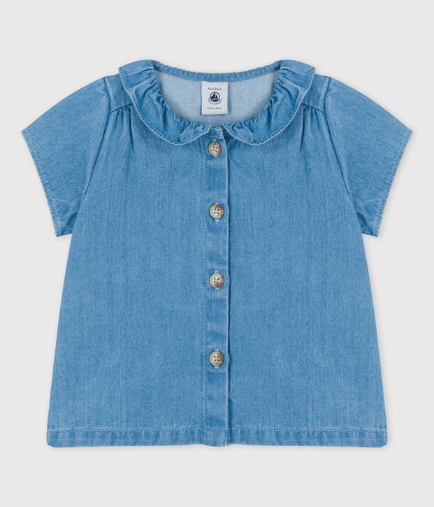 Blusa beb&egrave; in denim leggero biologico blu
