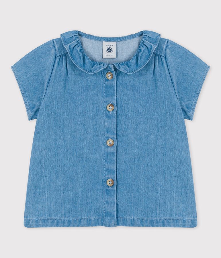 Blusa beb&egrave; in denim leggero biologico blu
