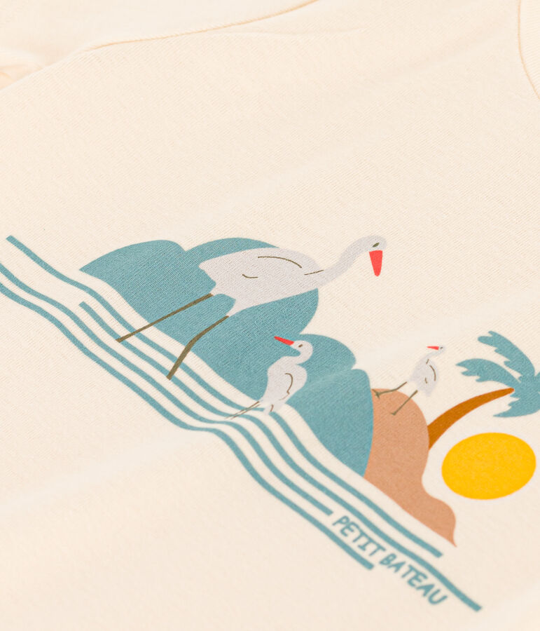 T-shirt bambina in cotone stampato ecru/multicolore