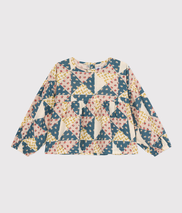 Blusa in garza di cotone bambina rosa/multicolore