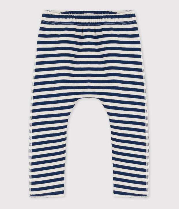 Pantaloni beb&egrave; a righe in tubique blu/beige
