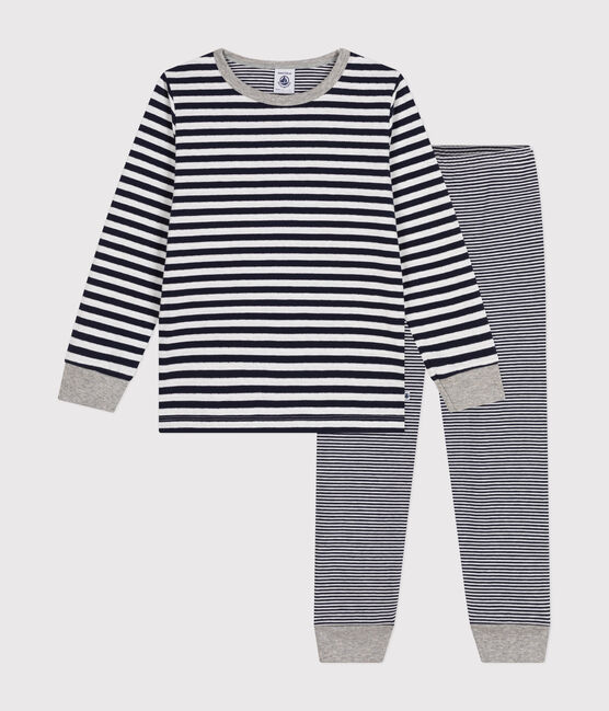 Pigiama bambino in cotone a righe blu SMOKING/bianco MARSHMALLOW
