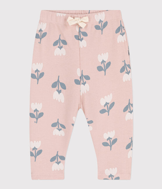 Pantaloni bebè felpati fantasia  rosa SALINE/bianco MULTICO