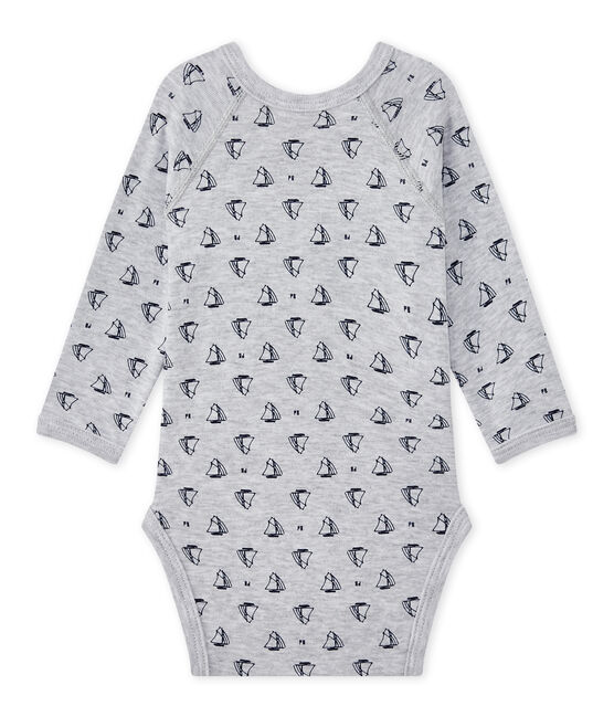 Body nascita per bebé maschio a maniche lunghe stampato grigio POUSSIERE/blu MEDIEVAL