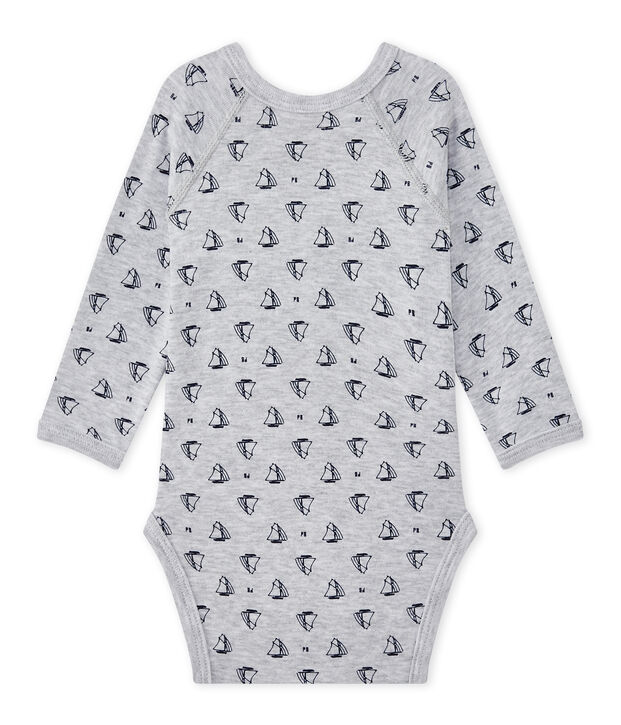 Body nascita per beb&eacute; maschio a maniche lunghe stampato grigio/blu