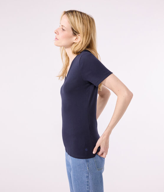 T-shirt Iconica a maniche corte a coste tinta unita donna blu SMOKING