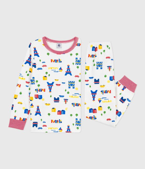 Pigiama bambino in tessuto felpato con stampa Parigi bianco MARSHMALLOW/bianco MULTICO