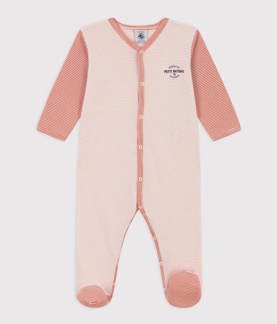 Tutina pigiama millerighe in cotone rosso CORRIDA/bianco MARSHMALLOW