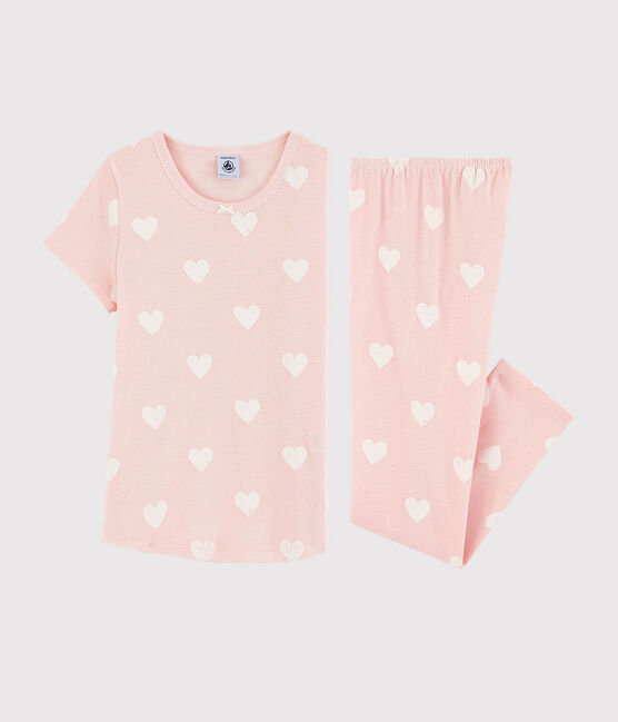 Pigiama rosa cuore bambina in cotone biologico rosa MINOIS/bianco ECUME