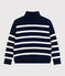 Maglione a collo alto in misto lana e cotone a righe donna blu SOIR/ MARSHMALLOW