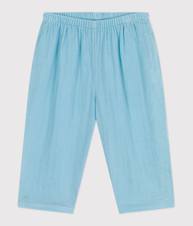 Pantaloni in garza di cotone tinta unita neonato blu