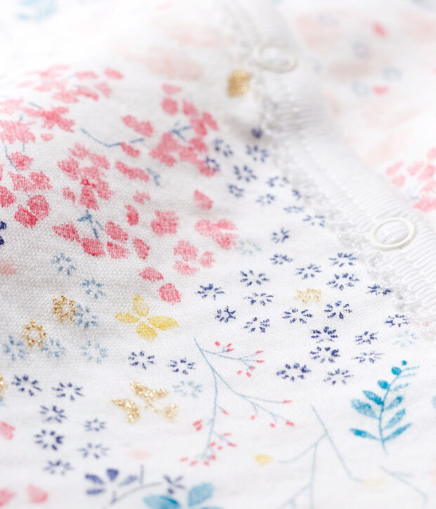 Tutina senza piedi beb&eacute; in ovatta di cotone bianco/rosa/multicolore