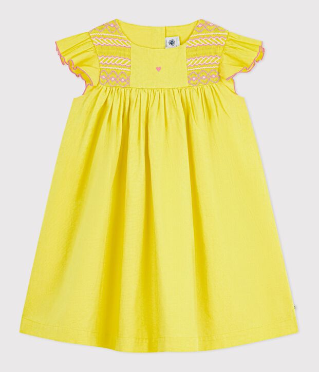 Abito a maniche corte in cotone bambina giallo
