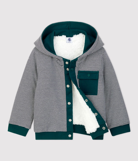 Cardigan in sherpa bebè. bianco MARSHMALLOW/verde PINEDE
