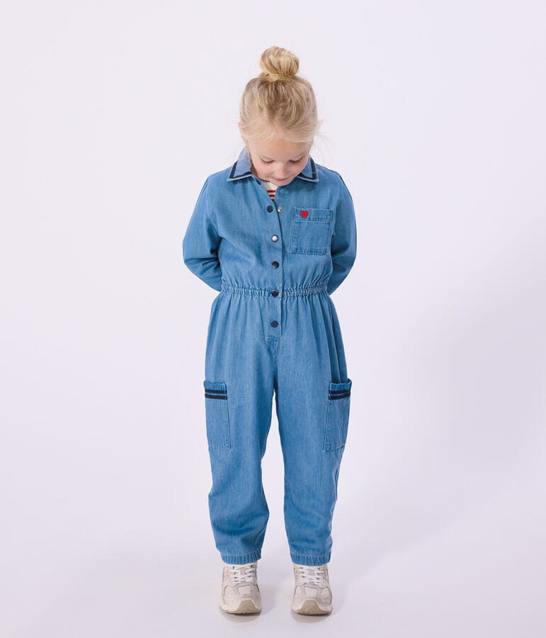 Tutina lunga in cotone bambina blu DENIM CLAIR
