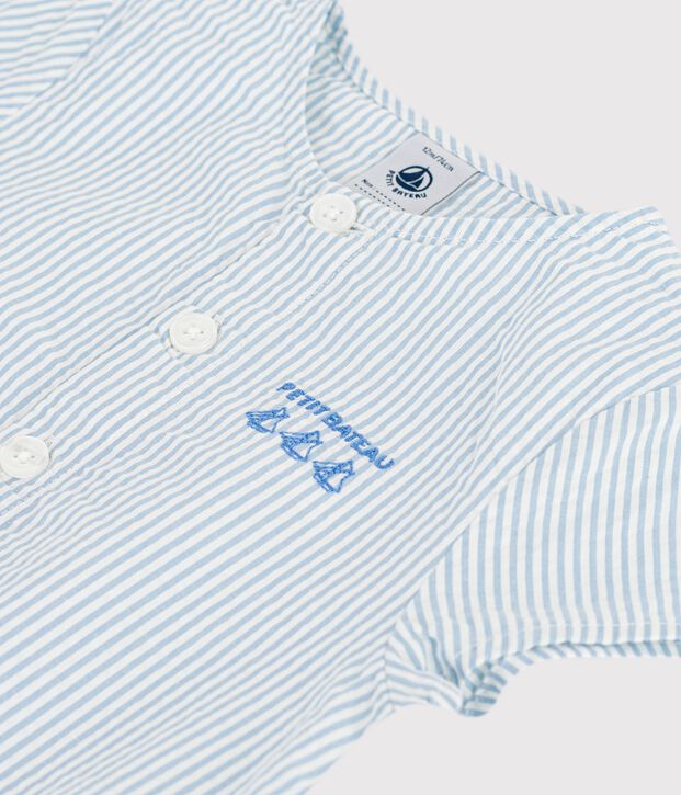 Pagliaccetto a maniche corte per neonato in cotone a righe blu/blu