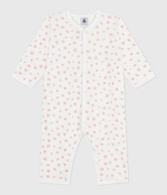 Pigiama senza piedini in cotone stampato neonato bianco MARSHMALLOW/rosa CHARME