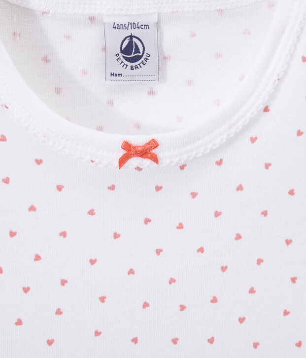 Camicia da notte bambina con stampa a cuori bianco/rosa