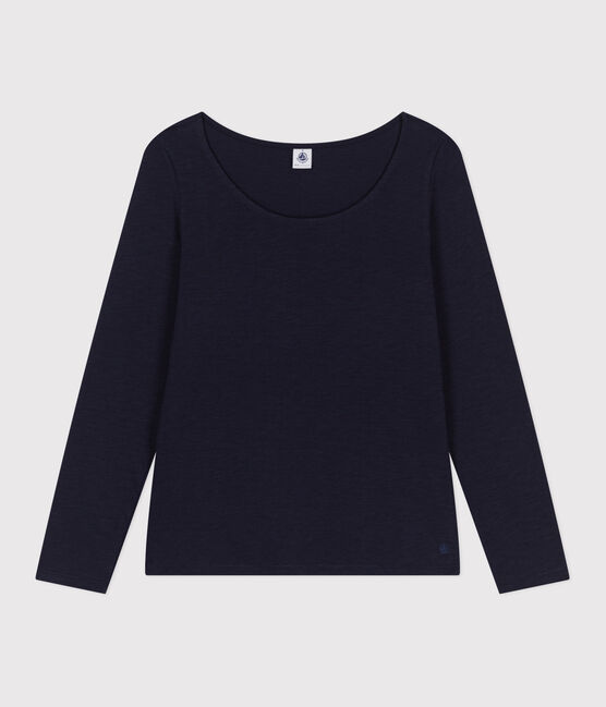 T-shirt Regular a maniche lunghe con scollo rotondo in jersey flammé donna blu SMOKING