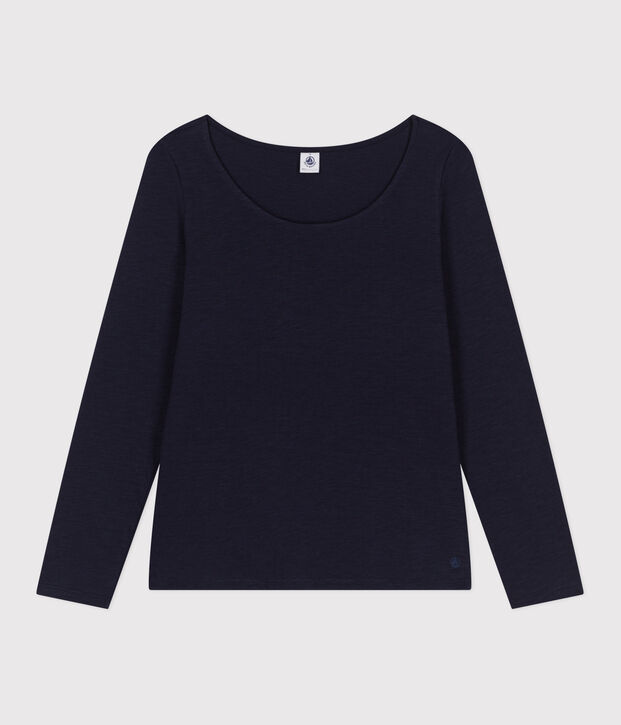 T-shirt Regular a maniche lunghe con scollo rotondo in jersey flamm&eacute; donna SMOKING