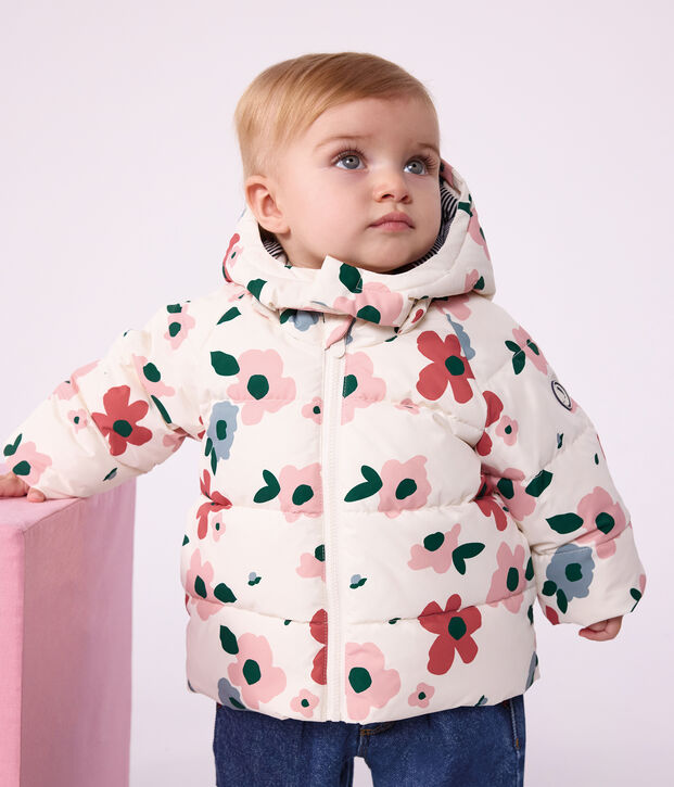 Piumino in poliestere con stampa animalier neonato ecru/rosa