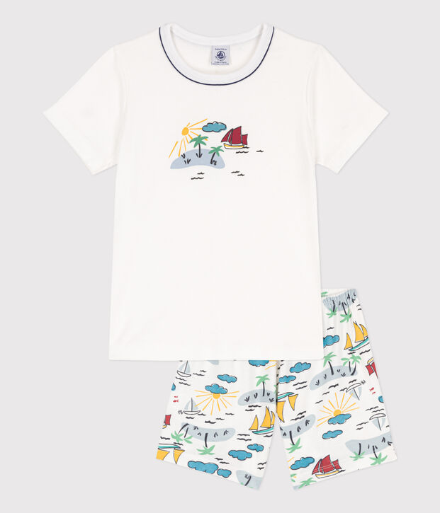 Pigiama corto esploratore in cotone bambino unisex bianco/multicolore