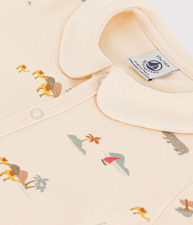 Tutina corta beb&egrave; in cotone con palme ecru/multicolore