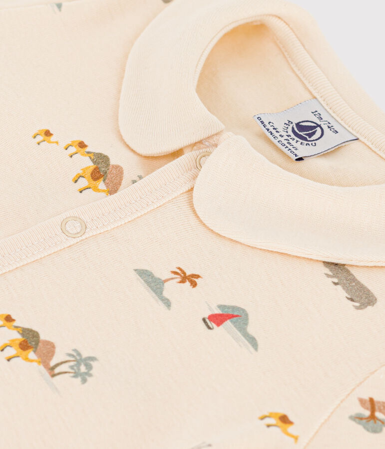 Tutina corta beb&egrave; in cotone con palme ecru/multicolore