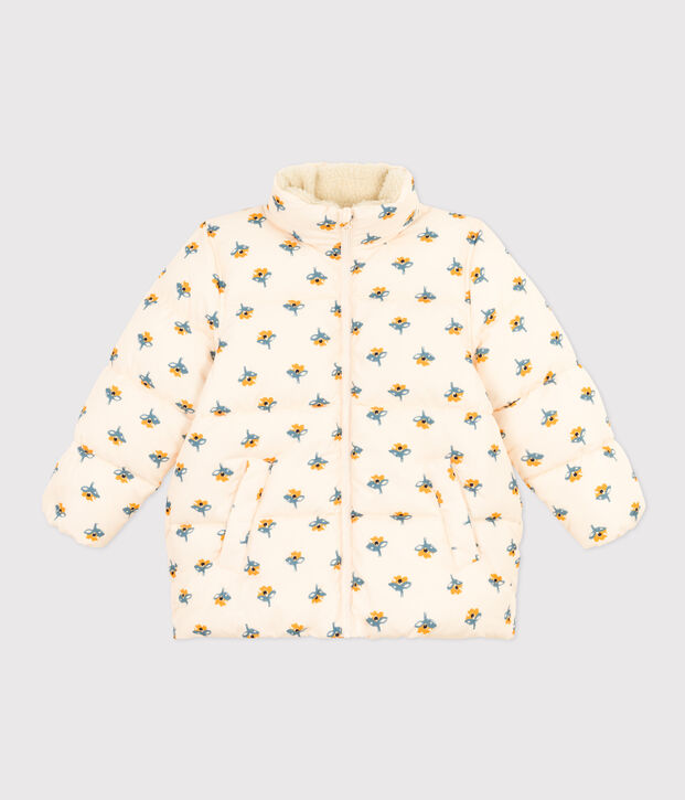 Piumino con cappuccio estraibile bambina ecru/multicolore