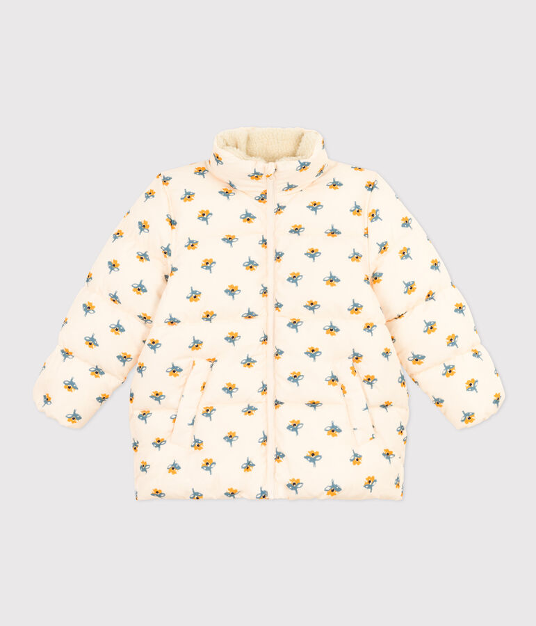 Piumino con cappuccio estraibile bambina ecru/multicolore