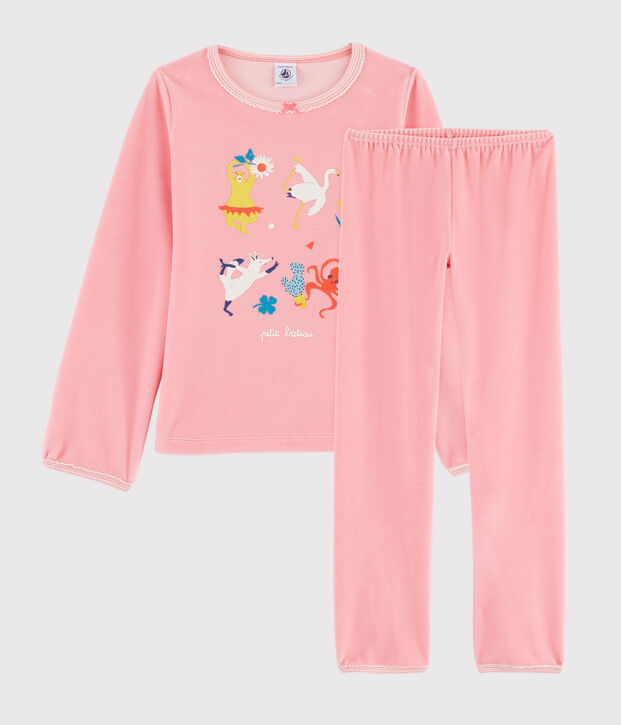 Pigiama rosa animali yoga bambina in ciniglia rosa
