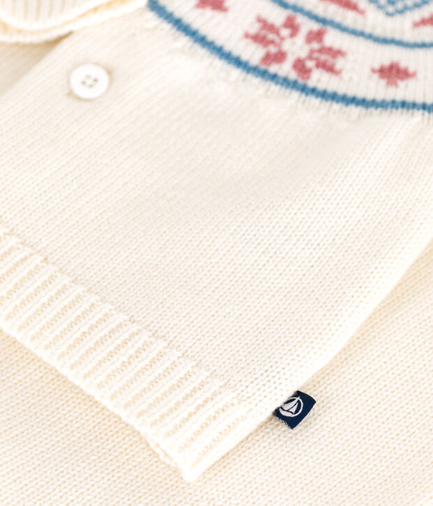 Completo 2 pezzi con cardigan in maglia jacquard neonato bianco/rosa