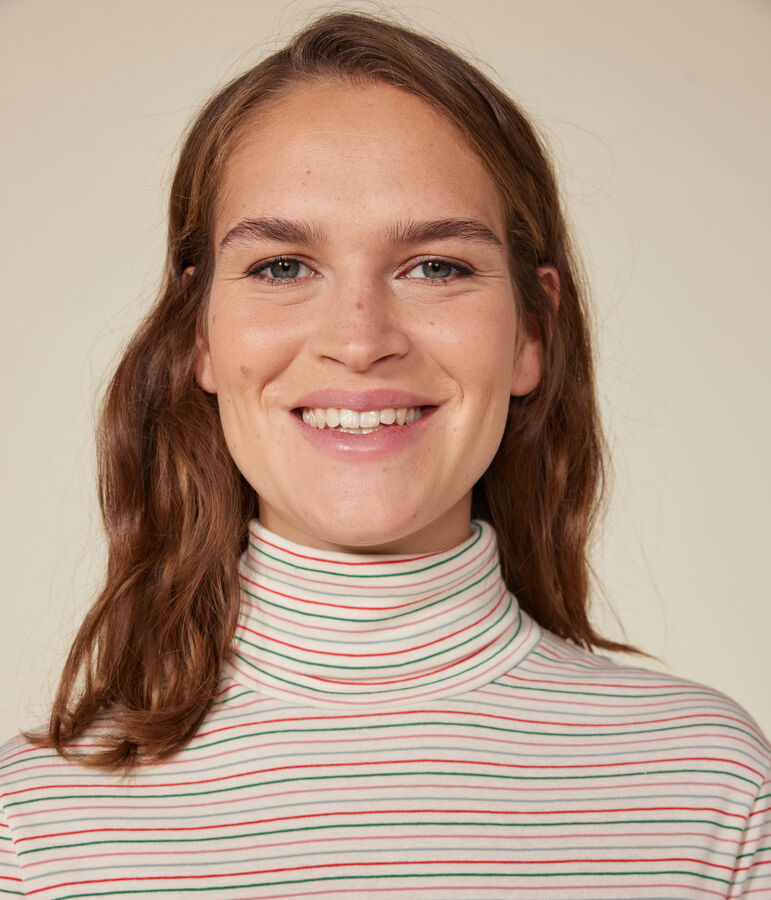 T-shirt donna L'Iconique in cotone con collo a lupetto ecru/multicolore