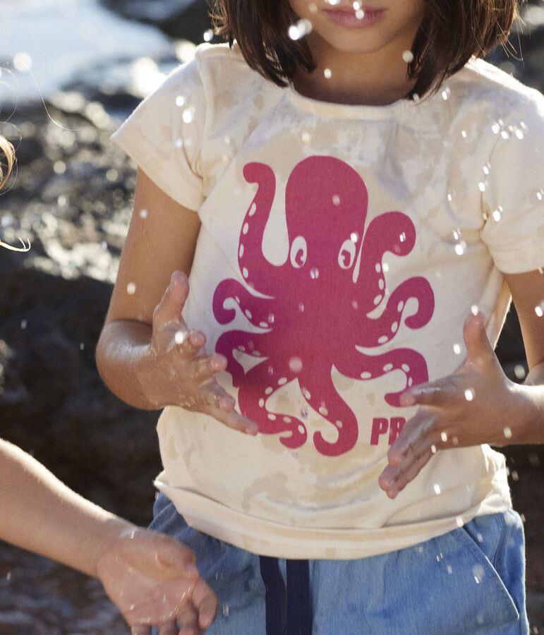 T-shirt bambina a maniche corte in tessuto fioccato ecru AVALANCHE