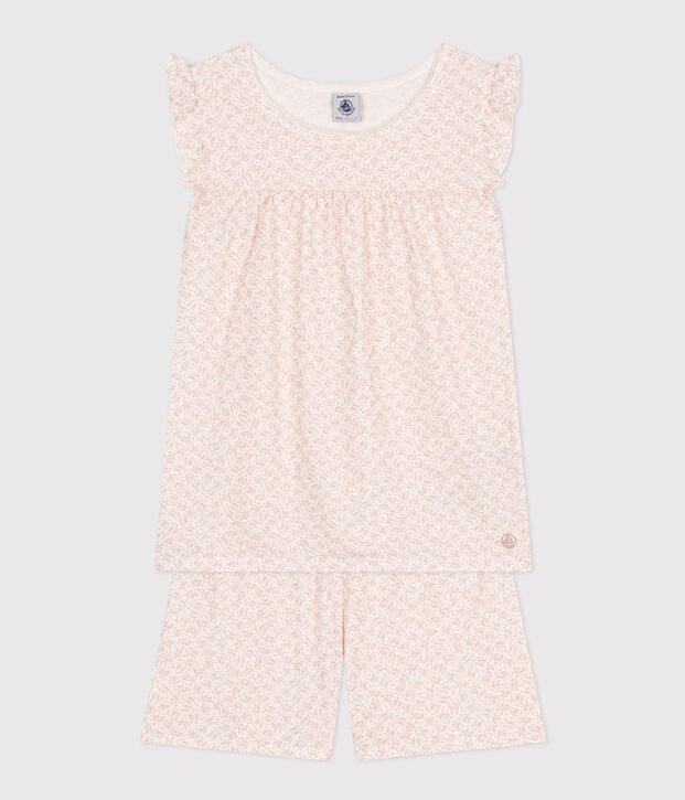 Pigiama short fantasia a fiori in cotone bambino bianco/rosa
