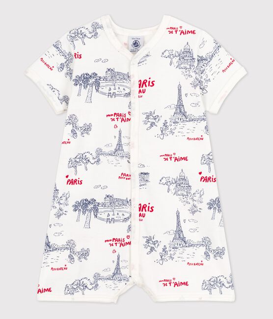Tutina corta bebè in cotone Paris bianco MARSHMALLOW/bianco MULTICO