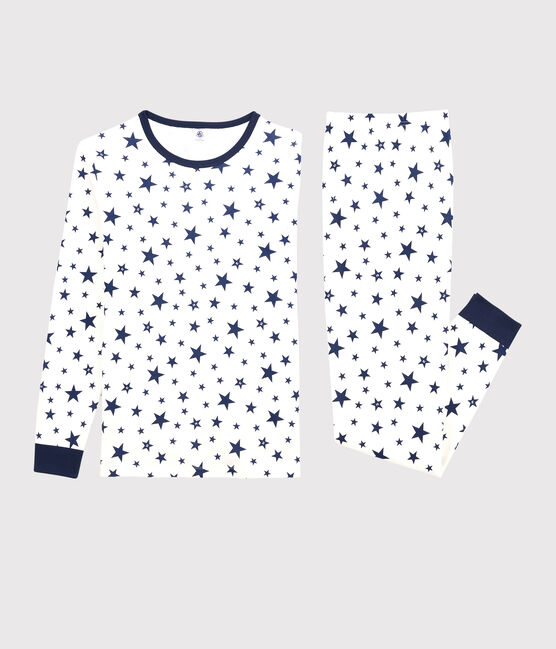 Pigiama a stelle bambina/bambino in cotone bianco MARSHMALLOW/blu MEDIEVAL
